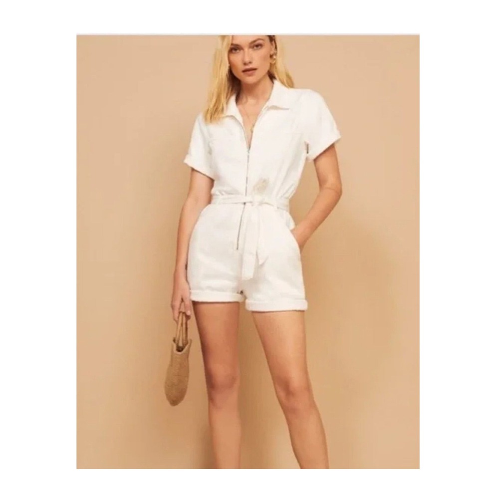 Reformation Sadie Utility Shorts Romper 100% Cotton Denim Size 0 Renewed Coastal